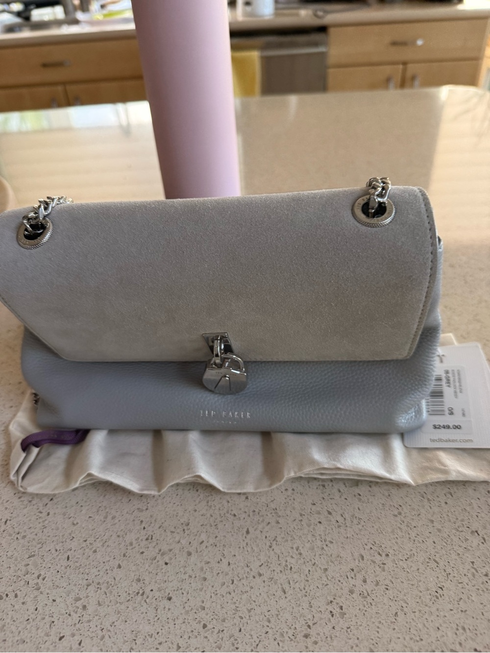 Ted Baker London Grey Leather Clutch with Shoulder Chain Strap